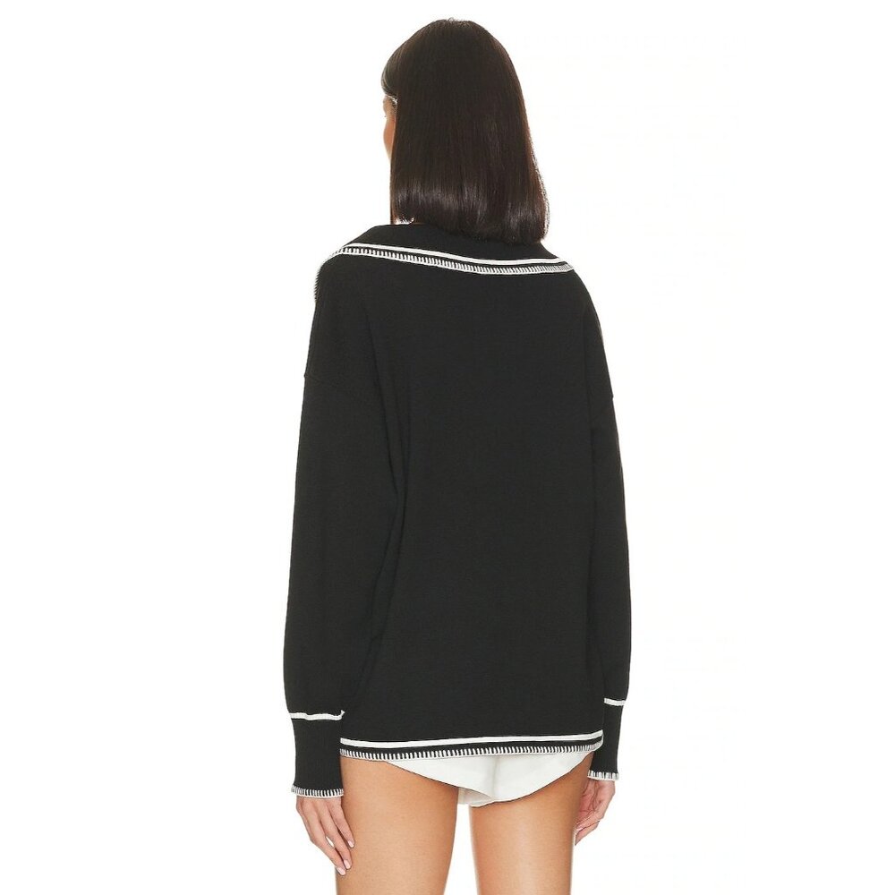 SNDYS Arlington Collared Sweater in Black & White - Picture 3 of 4